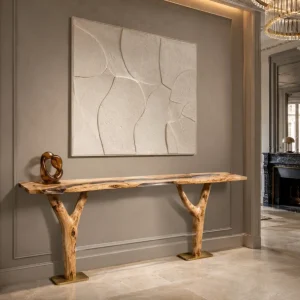 Custom French Poplar Live Edge Epoxy Console Tables with Crystal Clear Epoxy FCS001