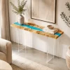 Custom French Poplar River Epoxy Console Tables with Blue Epoxy FCS003
