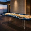 Custom French Poplar Epoxy Console Tables with Blue Epoxy FCS004