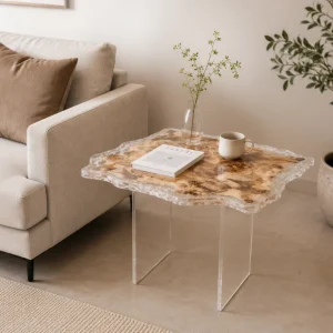 Custom French Poplar Live Edge Epoxy Console Tables with Crystal Clear Epoxy FCS005
