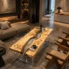 Custom French Poplar River Epoxy Console Tables with Crystal Clear Epoxy FCS007