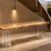 Custom French Poplar Live Edge Epoxy Console Tables with Crystal Clear Epoxy FCS008