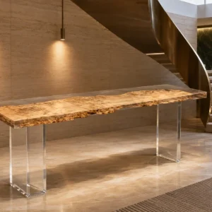 Custom French Poplar Live Edge Epoxy Console Tables with Crystal Clear Epoxy FCS008