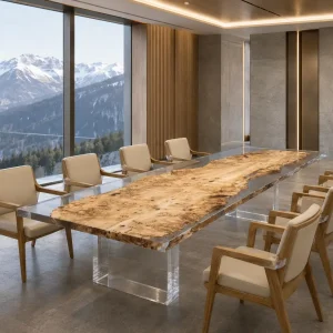 Custom French Poplar Crystal Clear Live Edge Table Conference Tables FCT001