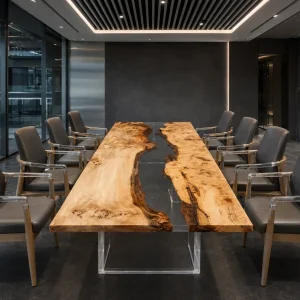 Custom French Poplar Crystal Clear Live Edge Table Conference Tables FCT002