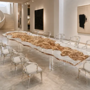 Custom French Poplar Crystal Clear Live Edge Table Conference Tables FCT003