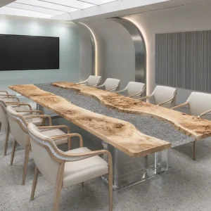 Custom French Poplar Crystal Clear Live Edge Table Conference Tables FCT006
