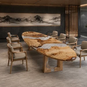 Custom French Poplar Crystal Clear Live Edge Table Conference Tables FCT008