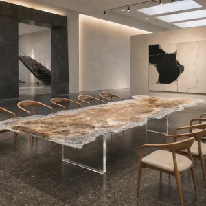 Custom French Poplar Crystal Clear Live Edge Table Conference Tables FCT012