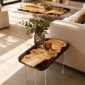 Custom French Poplar Live Edge Epoxy End Tables FE002