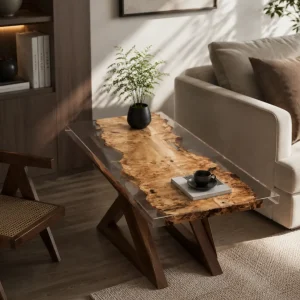 Custom French Poplar Live Edge Epoxy End Tables with Crystal Clear Epoxy FE004
