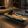 Custom French Poplar Ocean & Beach Epoxy End Tables with Blue Epoxy FE006
