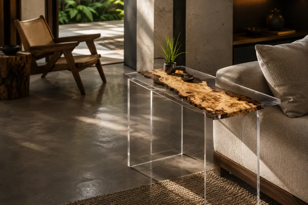 Custom French Poplar Live Edge Epoxy End Tables with Crystal Clear Epoxy FE007