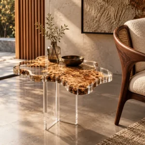 Custom French Poplar Live Edge Epoxy End Tables with Crystal Clear Epoxy FE008