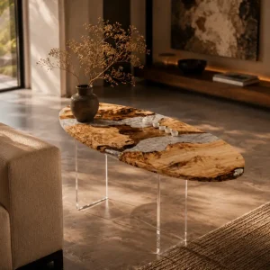 Custom French Poplar Live Edge Epoxy End Tables with Crystal Clear Epoxy FE009