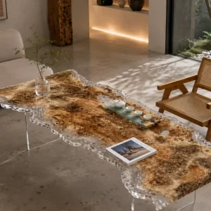 Custom French Poplar Live Edge Epoxy End Tables with Crystal Clear Epoxy FE010