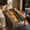 Custom French Poplar Ocean & Beach Epoxy End Tables with Blue Epoxy FE011