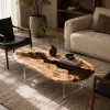 Custom French Poplar Live Edge Epoxy Coffee Tables with Grey Epoxy FECT004