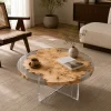 Custom French Poplar Live Edge Epoxy Coffee Tables with Crystal Clear Epoxy FECT005