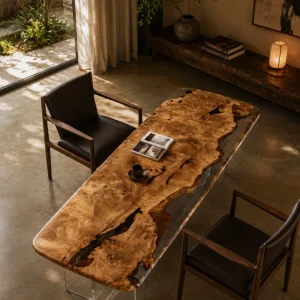 Custom French Poplar Live Edge Epoxy Coffee Tables with Crystal Clear Epoxy FECT006
