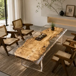 Custom French Poplar Live Edge Epoxy Coffee Tables with Crystal Clear Epoxy FECT008