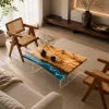 Custom French Poplar Ocean & Beach Epoxy Coffee Tables with Ocean Blue Epoxy FECT009