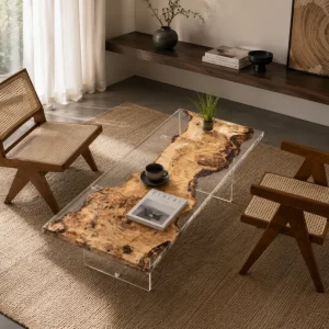 Custom French Poplar Live Edge Epoxy Coffee Tables with Crystal Clear Epoxy FECT010