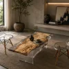 Custom French Poplar Live Edge Epoxy Coffee Tables with Crystal Clear Epoxy FECT011