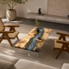 Custom French Poplar Ocean & Beach Epoxy Coffee Tables with Ocean Blue Epoxy FECT012
