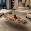 Custom French Poplar Live Edge Epoxy Coffee Tables with Crystal Clear Epoxy FECT014