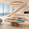 Custom French Poplar River Epoxy Coffee Tables with Ocean Blue Epoxy FECT015