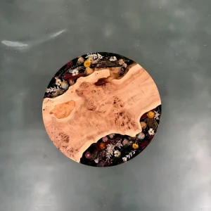 Premium custom.Epoxy Resin Flower Table made from French Poplar with Black epoxy resin Live Edge SKU FL001