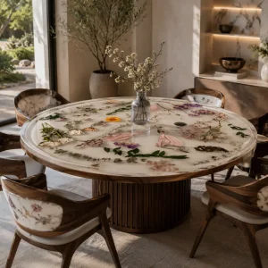 Designer Contemporary Floral Epoxy Tables made with reference FL008