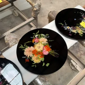 Designer.Epoxy Resin Flower Table made with and Black epoxy resin reference FL009