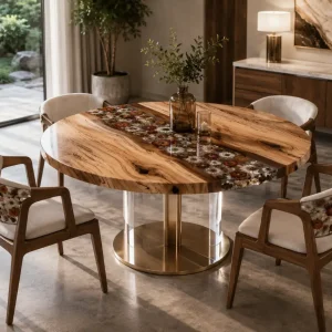 Designer Floral Wood Epoxy Tables made with reference FL013