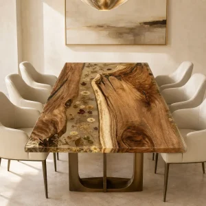 Handcrafted.Epoxy Resin Flower Table with Walnut and Crystal Clear epoxy resin in a Live Edge design SKU FL013