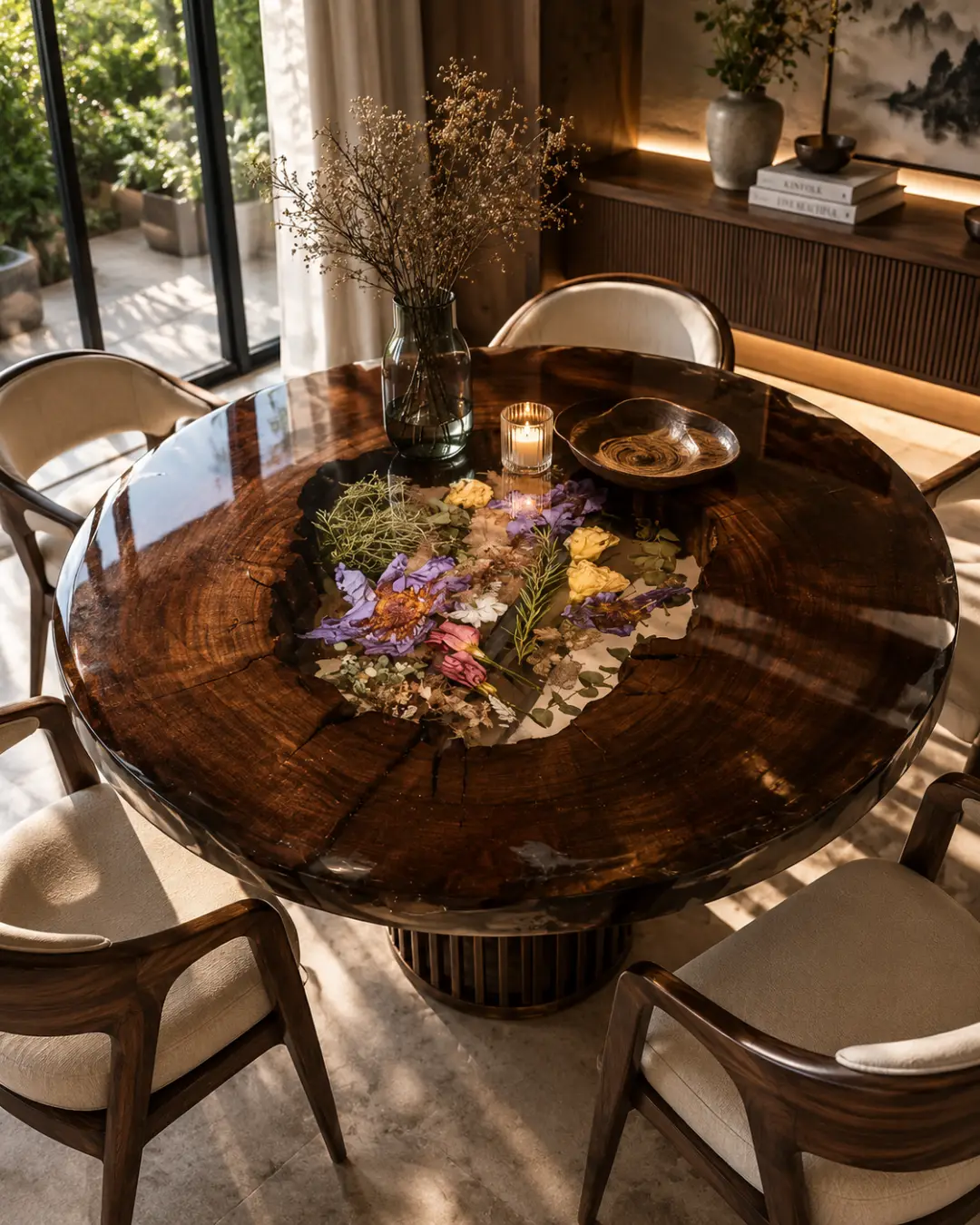Premium custom Floral Wood Epoxy Tables Rustic SKU FL014