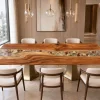 Made-to-Order Walnut River.Epoxy Resin Flower Table featuring Crystal Clear epoxy resin product FL014