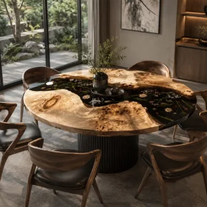 Made-to-order Floral Wood Epoxy Tables in model FL015