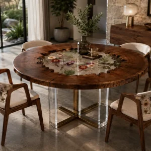 Handcrafted Floral Wood Epoxy Tables with in a Rustic design SKU FL016