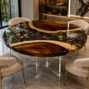 Handcrafted Floral Wood Epoxy Tables crafted from SKU FL017