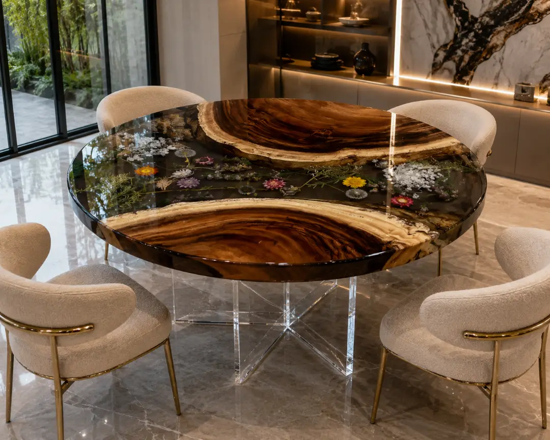 Handcrafted Floral Wood Epoxy Tables crafted from SKU FL017