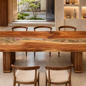 Made-to-order River.Epoxy Resin Flower Table in Walnut and Crystal Clear epoxy resin model FL017