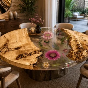 Designer Floral Wood Epoxy Tables made with reference FL019