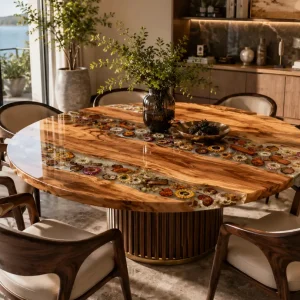 Handcrafted Floral Wood Epoxy Tables crafted from SKU FL020