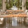 Made-to-order Live Edge.Epoxy Resin Flower Table in French Poplar and Crystal Clear epoxy resin model FL020