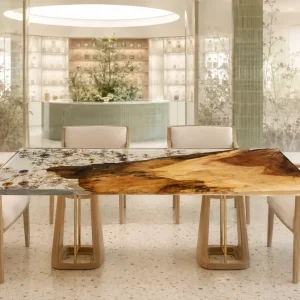 Made-to-Order Walnut.Epoxy Resin Flower Table featuring Crystal Clear epoxy resin product FL023