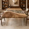 Luxury Live Edge.Epoxy Resin Flower Table crafted from Walnut and Crystal Clear epoxy resin SKU FL029