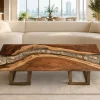 Designer Walnut River.Epoxy Resin Flower Table featuring Crystal Clear epoxy resin product FL032