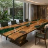 Premium custom Conference Table with Green epoxy resin Live Edge SKU GT001